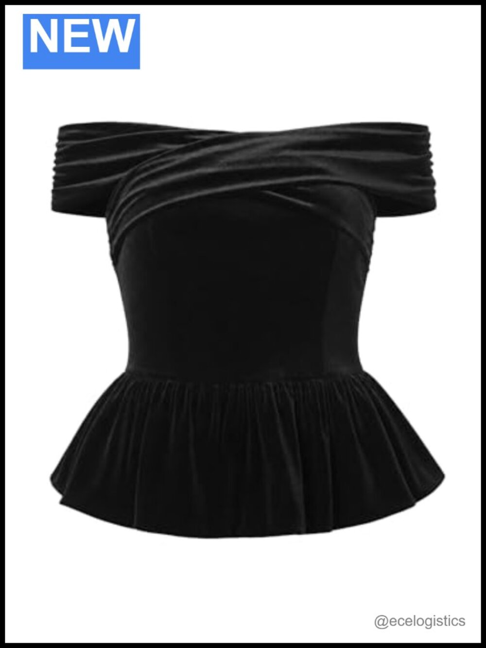 Womens Velvet Off Shoulder Evening Cocktail Formal Peplum Top Black